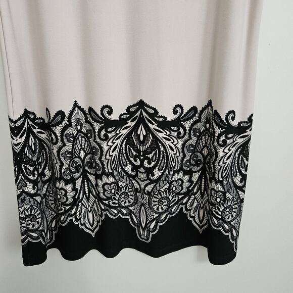 Joseph Ribkoff Beige Black Lace Print Sleeveless A Line Dress Size 8 - Picture 6 of 12